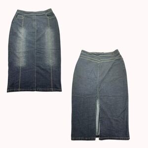 Vintage‎ Ashley Stewart Denim Skirt Womens 18W (38) Maxi Modest Stretch Pockets